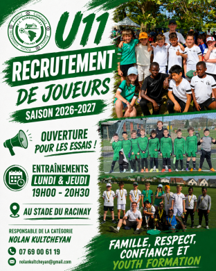 École de football : Ouverture des essais et recrutements pour la catégorie U11
